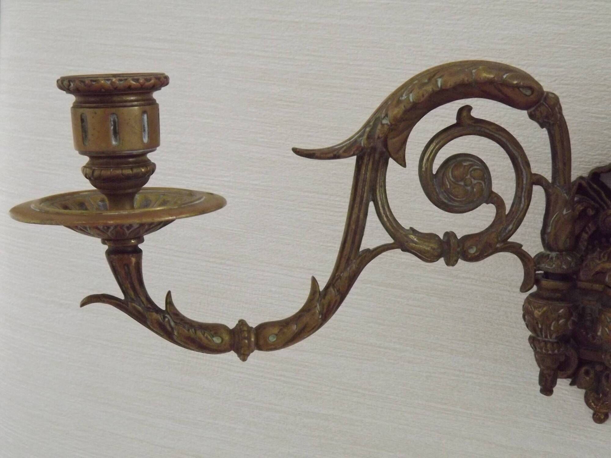 Pair of French Antique Signed GAVEAU 12 Double Piano Candle Sconces