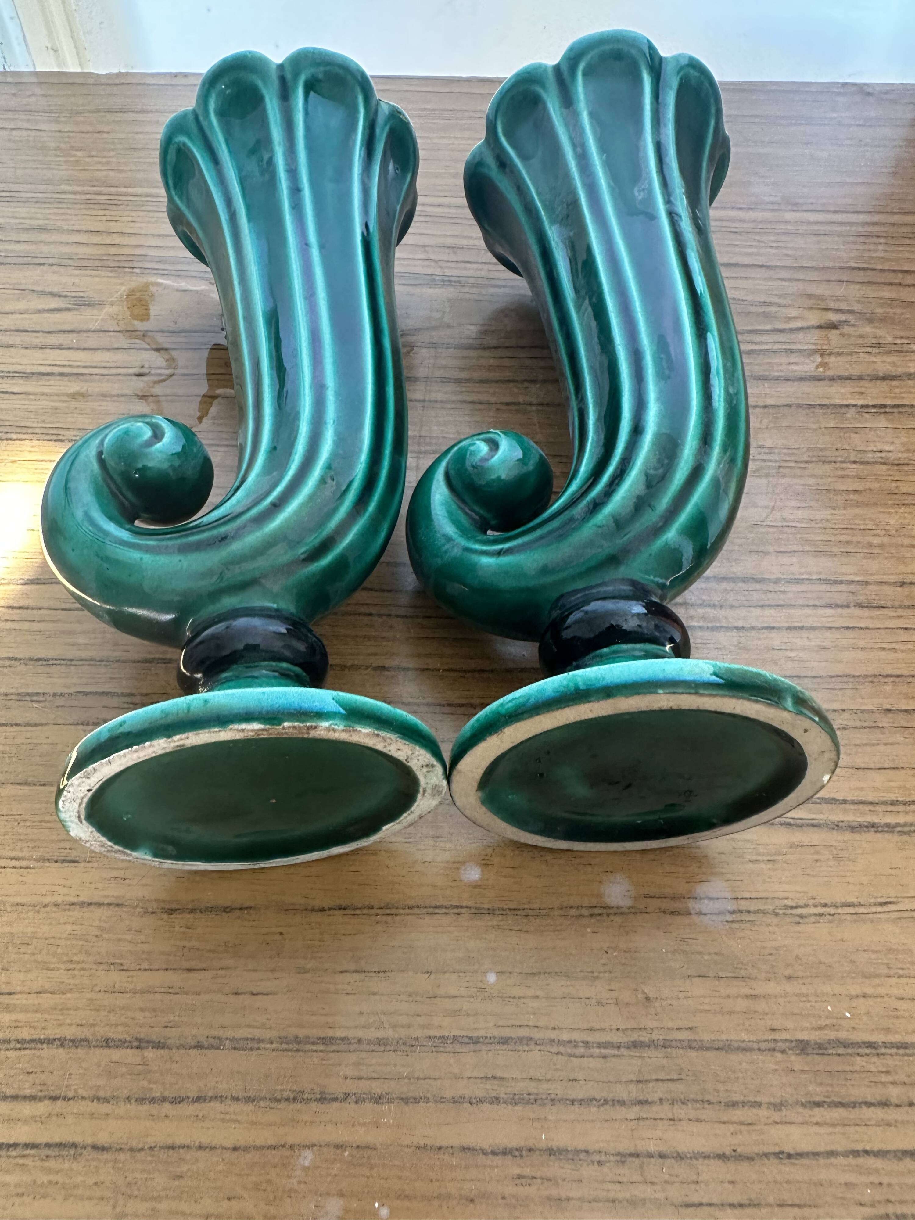 Pair of Art Deco vases circa 1920 - green glazed ceramic
