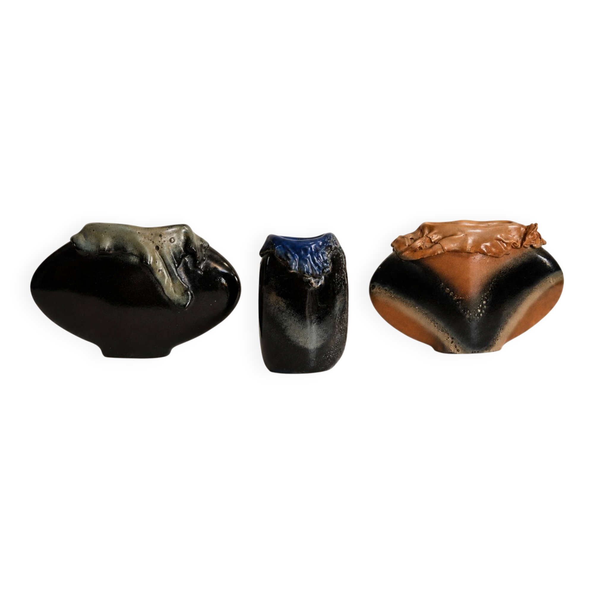 Vase sculptural en céramique émaillée – Ensemble de 3 pièces