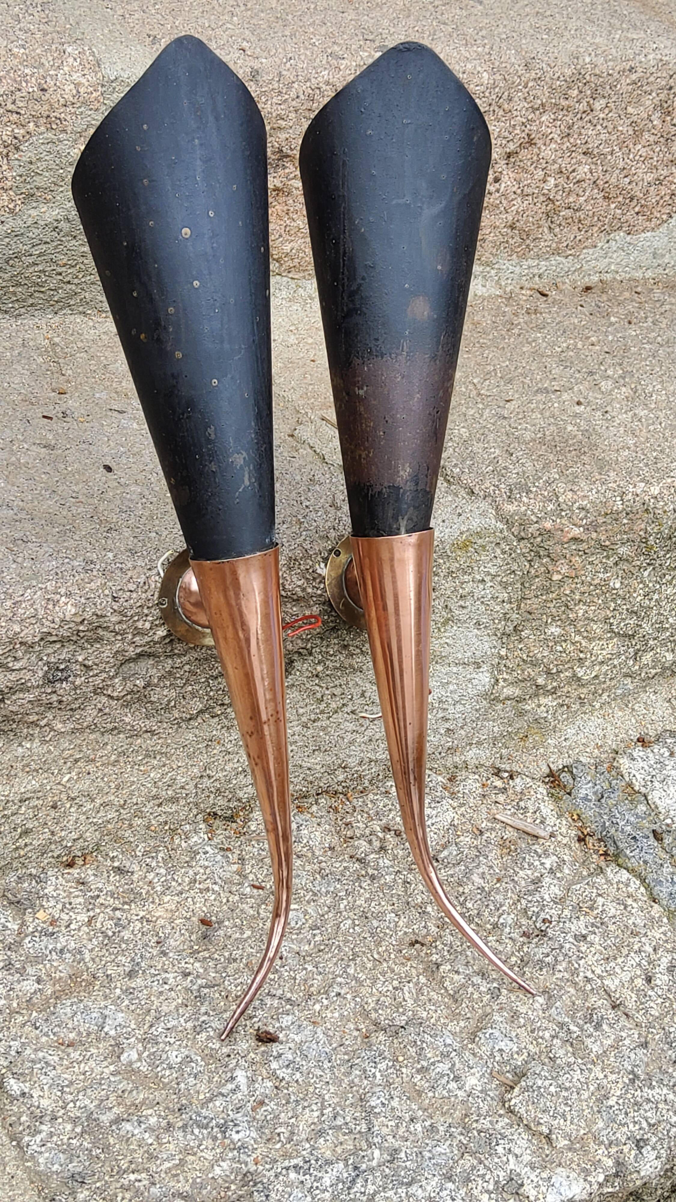 Pair of vintage 50s copper and metal wall lights