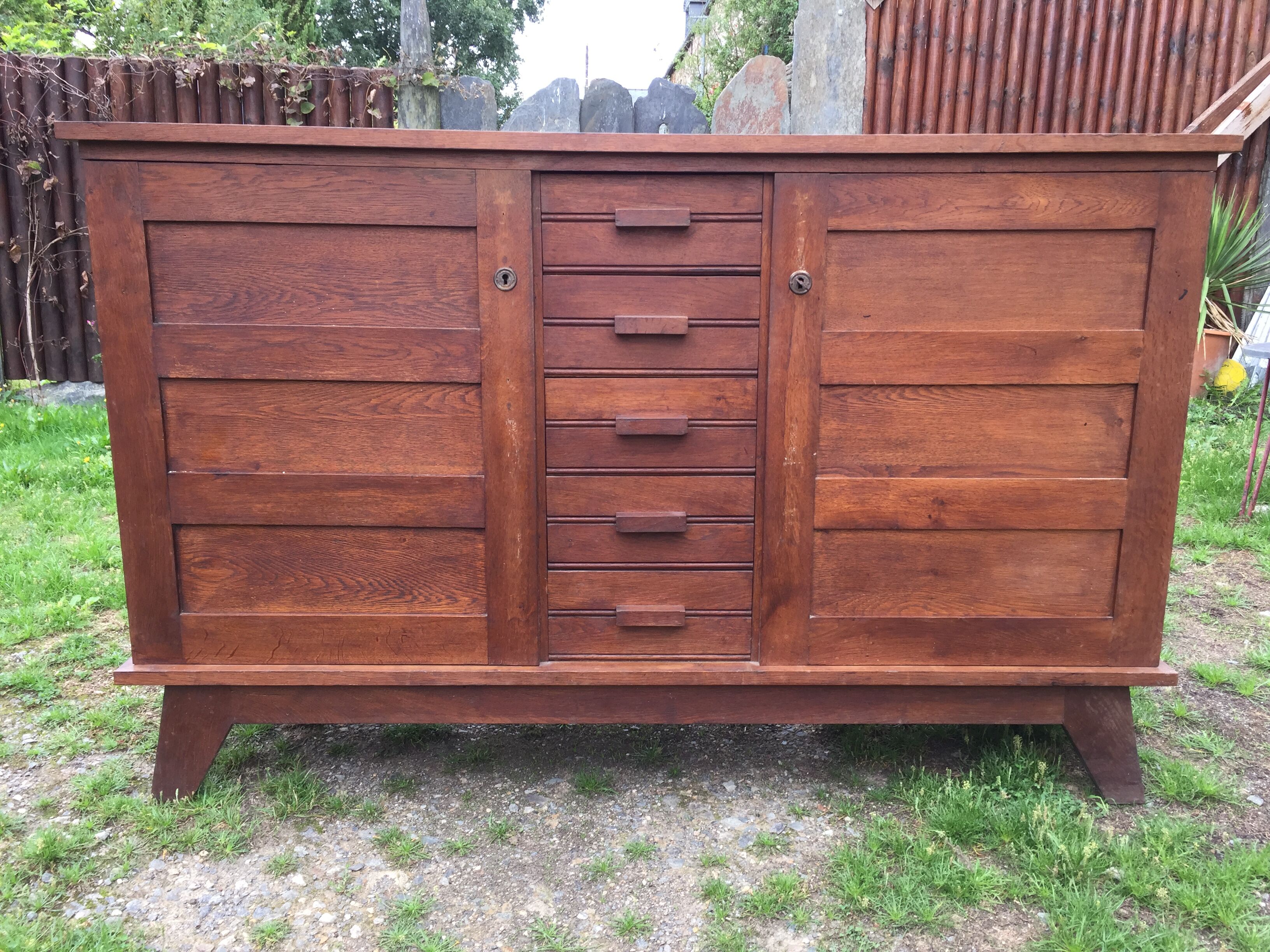 Vintage buffet René Gabriel in oak period reconstruction said of disaster victims