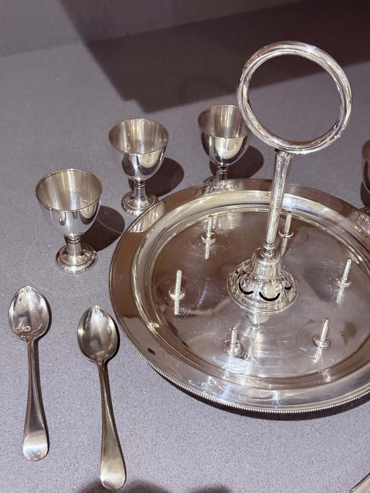 Antique Silver Egg Coddler Stand Holder Set Of 6 Egg Holder With 6 Silver Spoons