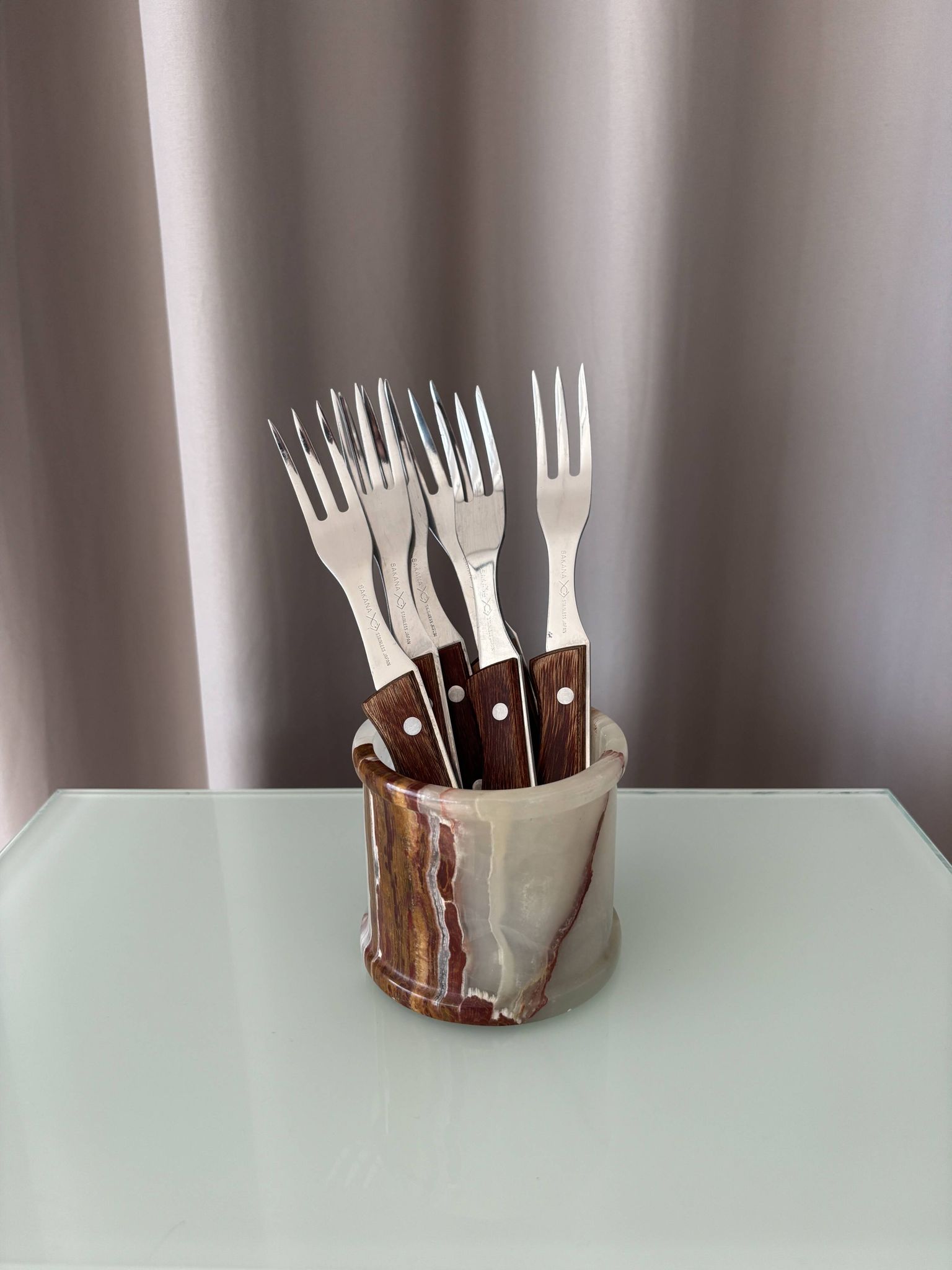 Set of 6 Vintage Sakana Japan Forks | Stainless Steel & Wood Handles