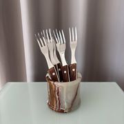 Set of 6 Vintage Sakana Japan Forks | Stainless Steel & Wood Handles