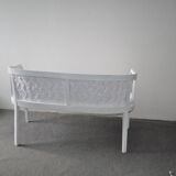 Art Nouveau bench in painted white wood and faux fur fabric, 1940s, 2-seater.