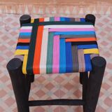 Moroccan stool in wood and multicolored nylon