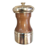 Varnished wood and brushed brass pepper mill