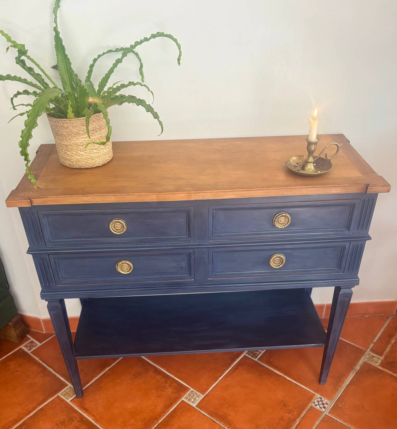 Console Louis XVI Oxford Navy – Meuble peint à la main vintage