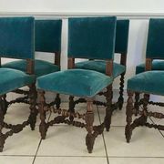 Set of 6 blue velvet chairs in Louis XIII 19th century style
