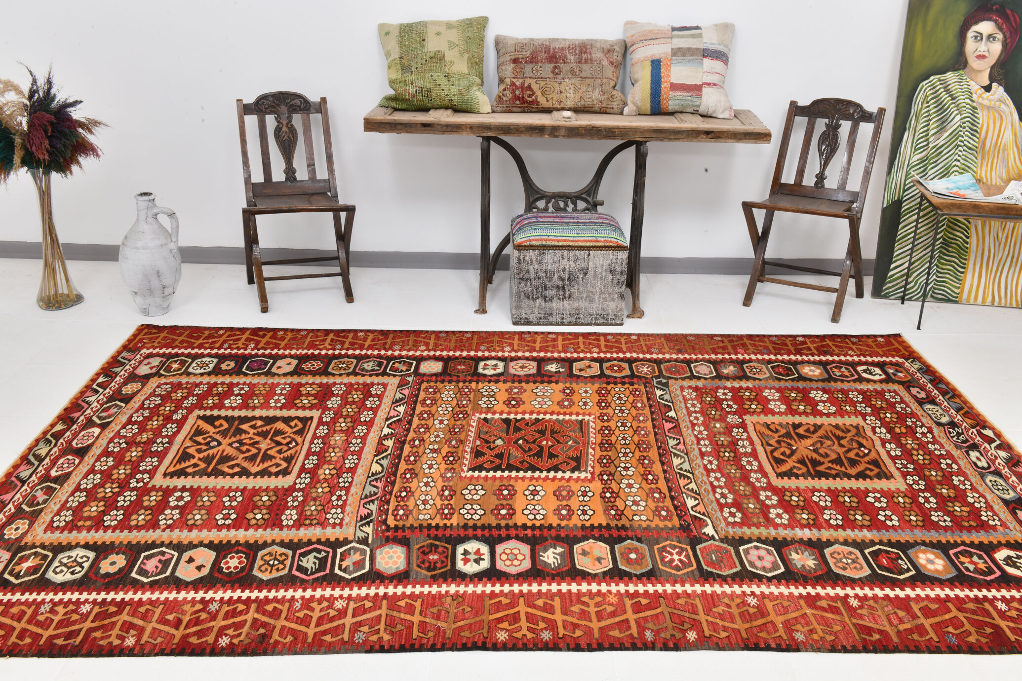 Primitive turkish kilim rug 311x187cm