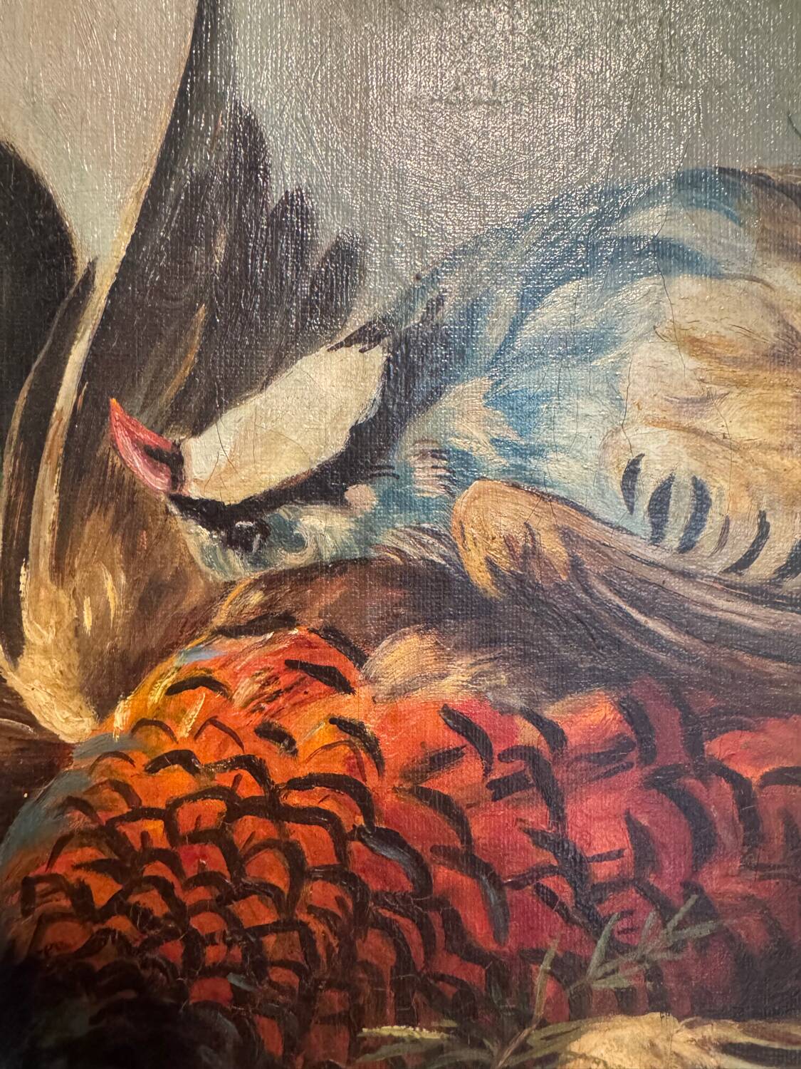 Still life with bottle and game, signed, 20th century