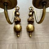 Paire d’appliques murales vintage en laiton et verre dépoli gravé