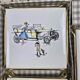 Set of 3 vintage Gien trivets – Retro car, child & couple design