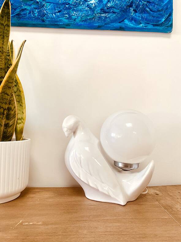 Bird lamp "dove" in white ceramic, 1970