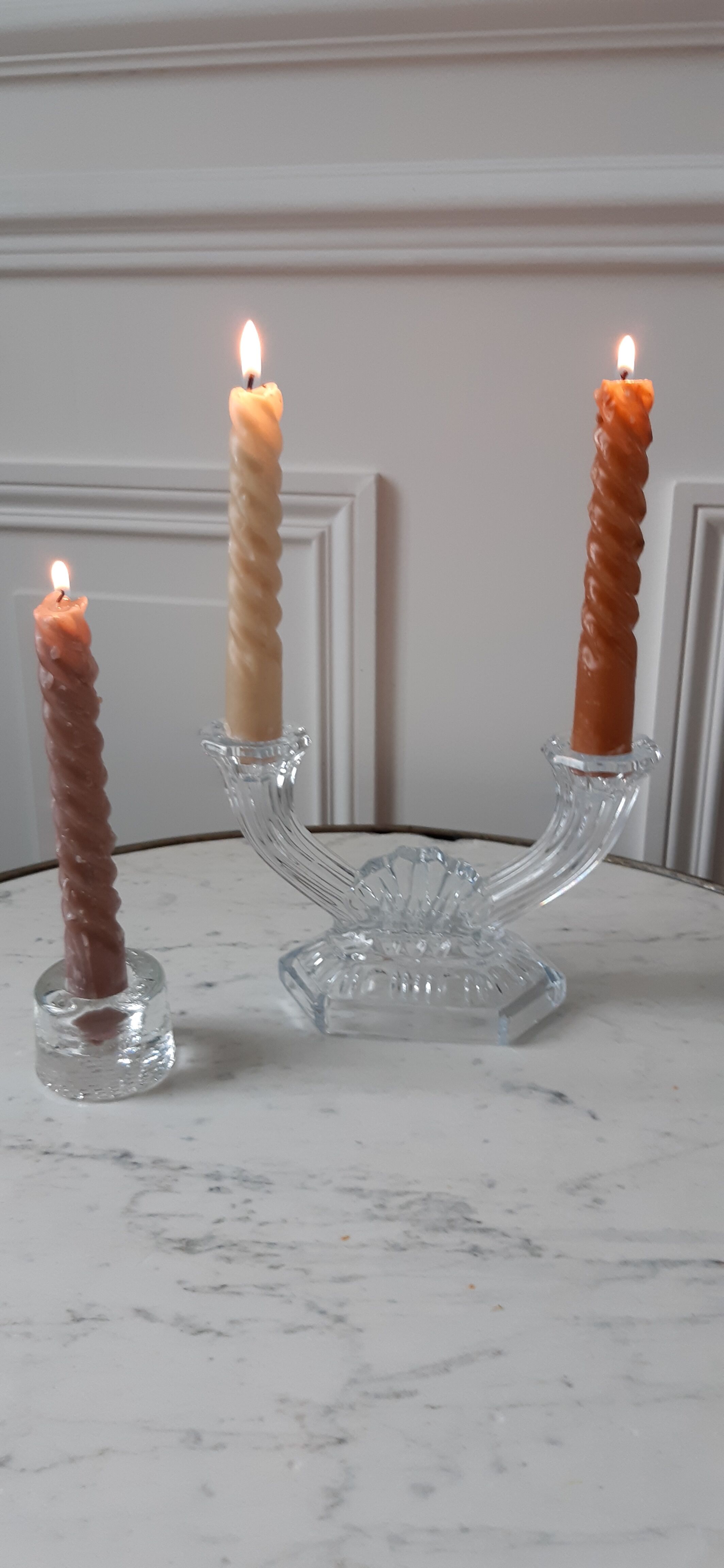 Duo of crystal candle holders 50s