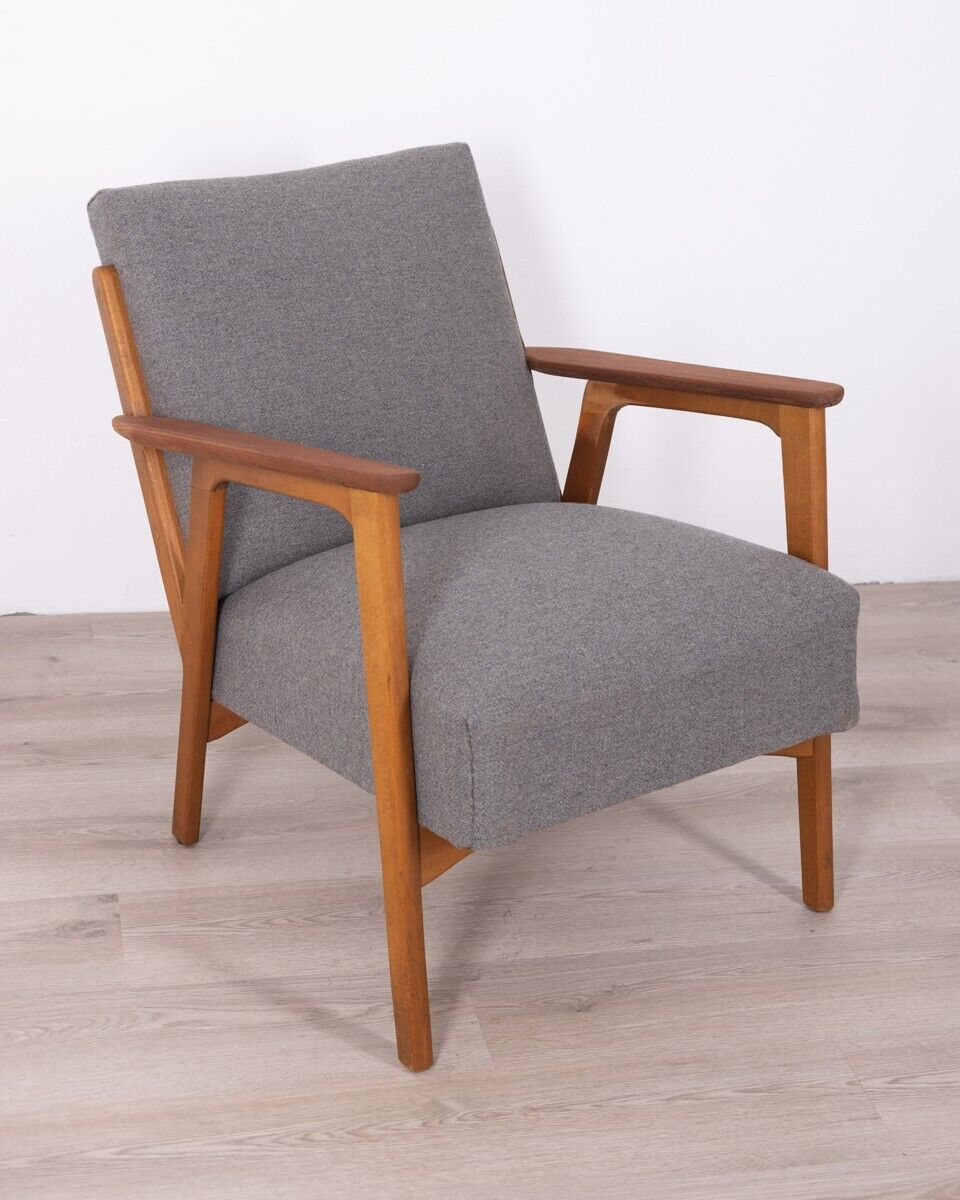Fauteuil vintage des années 60 en teck bois et tissu design danois