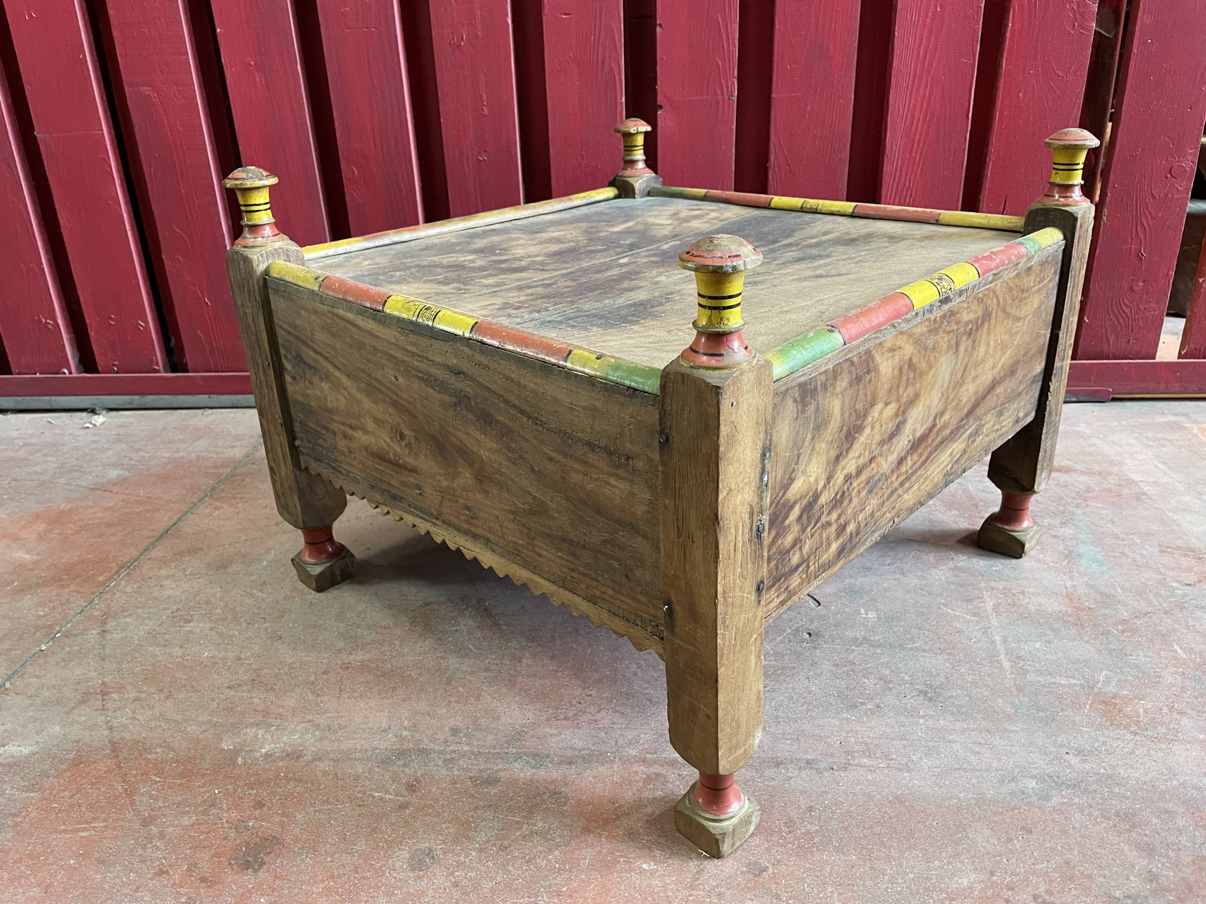 Pakistan, Punjab region. Old small tea table with traditional décor