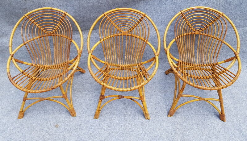 Set de 3 fauteuils rotin corbeille adulte