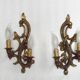 Pair Vintage French Bronze Double Wall Lights Acanthus Leaf & Flower Detail