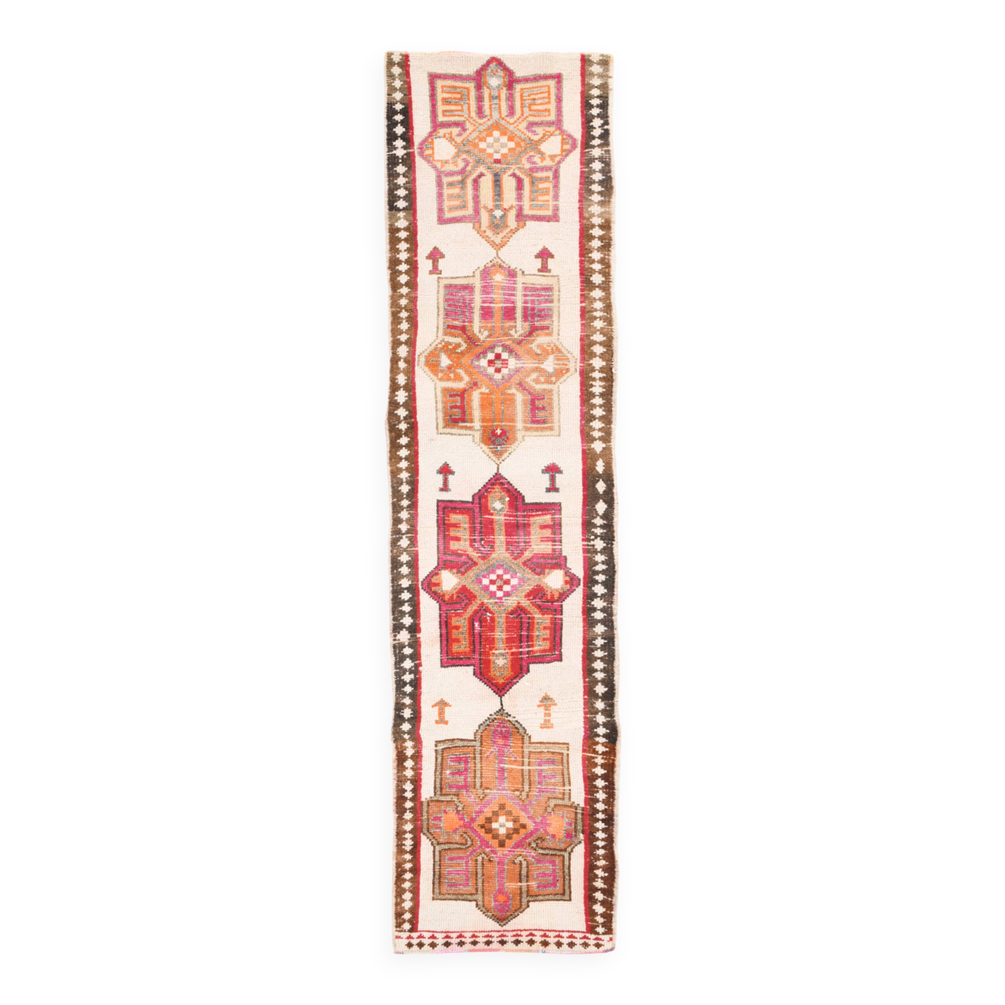 Red & Brown Oriental Persian Runner Rug, 84x334Cm