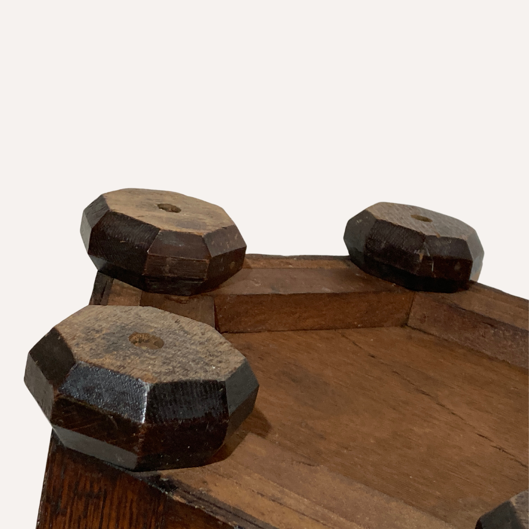 Art deco modernist brutalist oak hexagonal cabinet, ca 1910