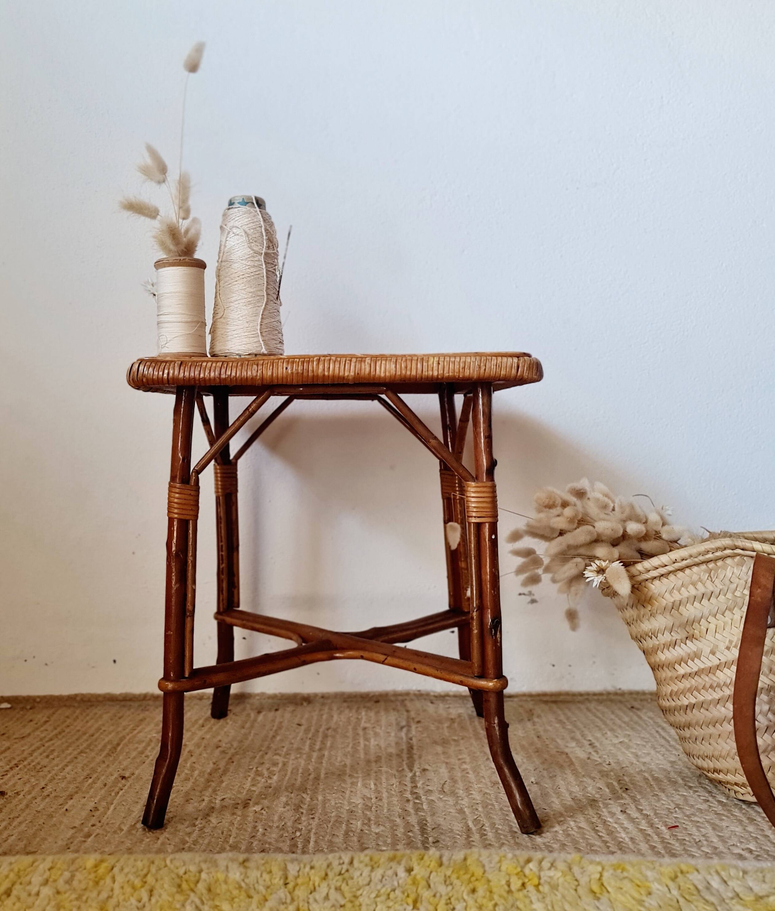 Vintage rattan side table or coffee table – 1960s Riviera style