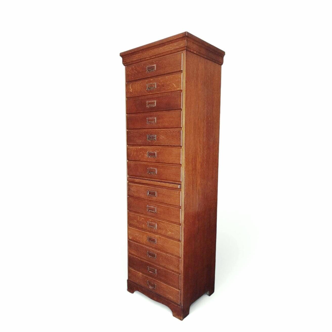 Danish Oak Archive Cabinet with Pull-Out Shelf, ca. 1925–1950