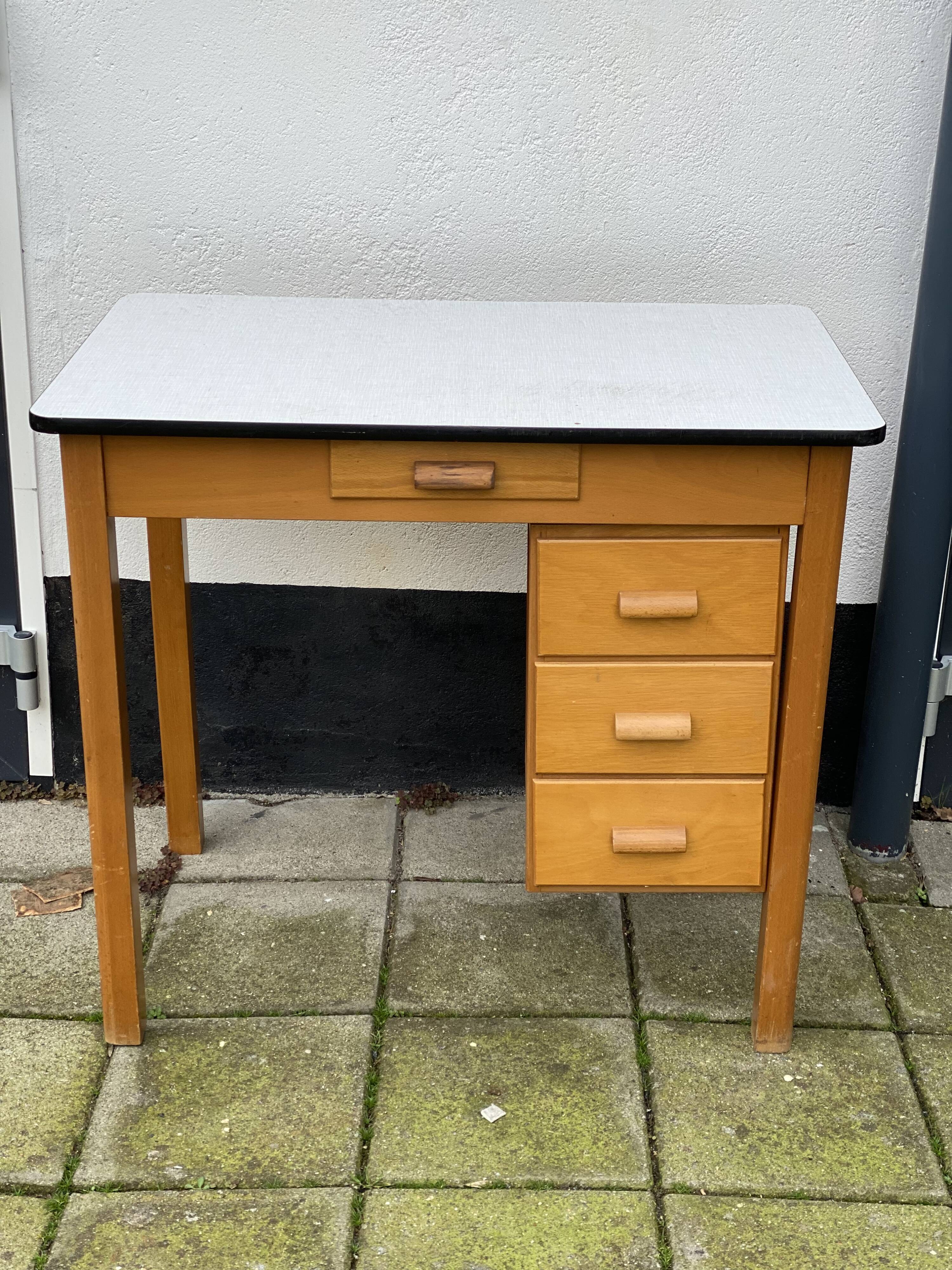 Vintage pinewood formica top desk