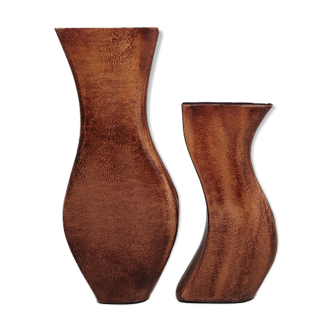 Brown pair of vases in metal, made in italy 1970