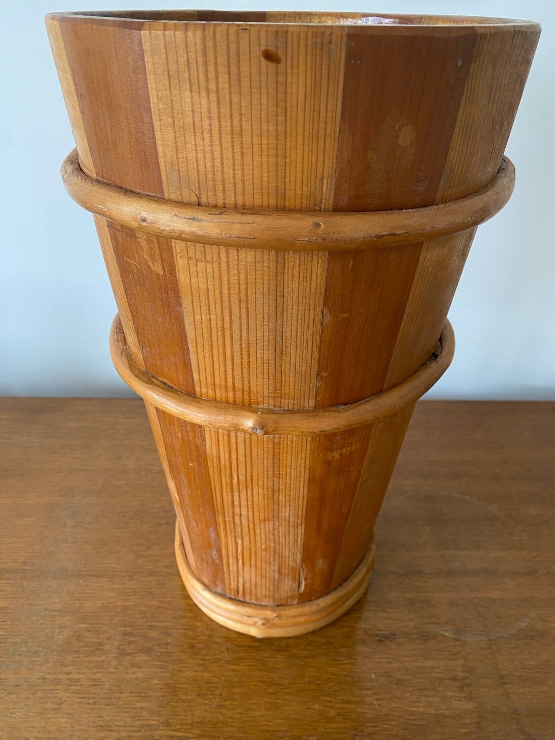 Antique Wooden Barrel Style Umbrella Stand Vintage Decor