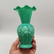 Pair of antique green opaline fairground vases, vintage, french