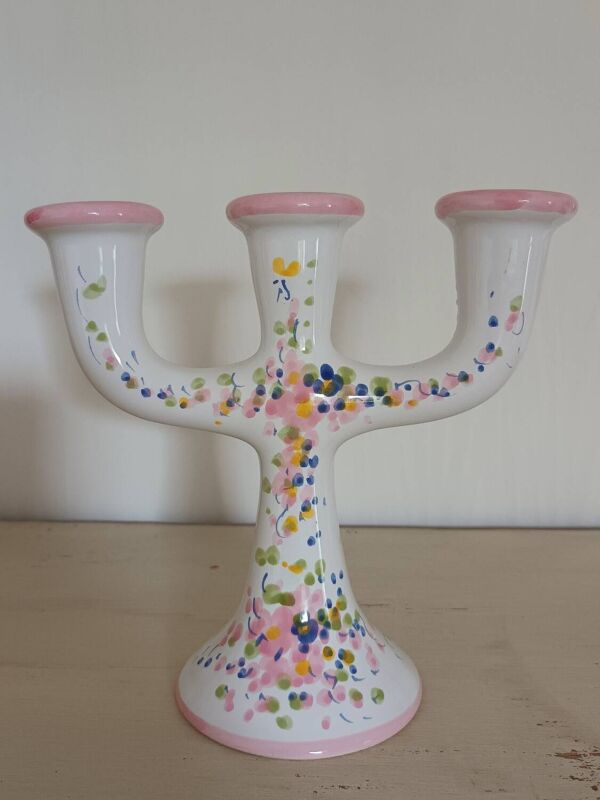 Bougeoir en céramique décor fleuri vintage