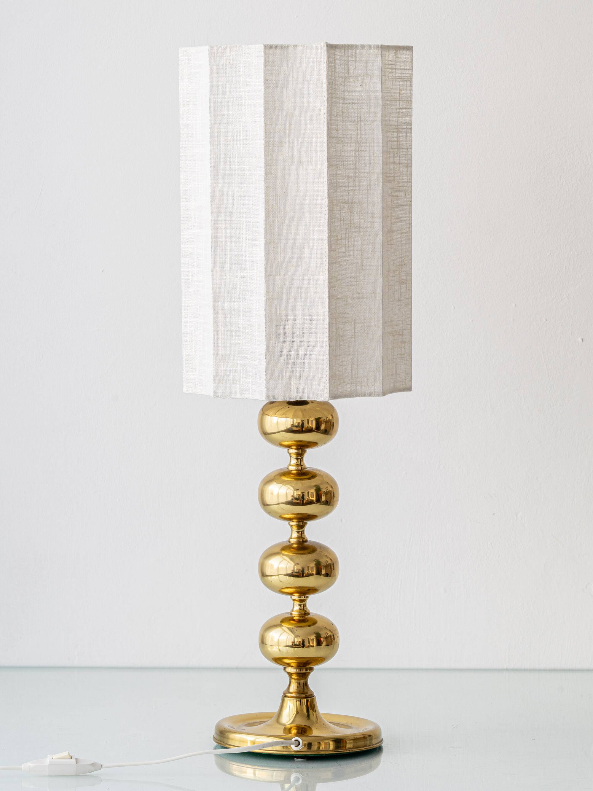 Pair of Swedish Mid-Century Brass Bobbin Table Lamps by Aneta, circa 1960