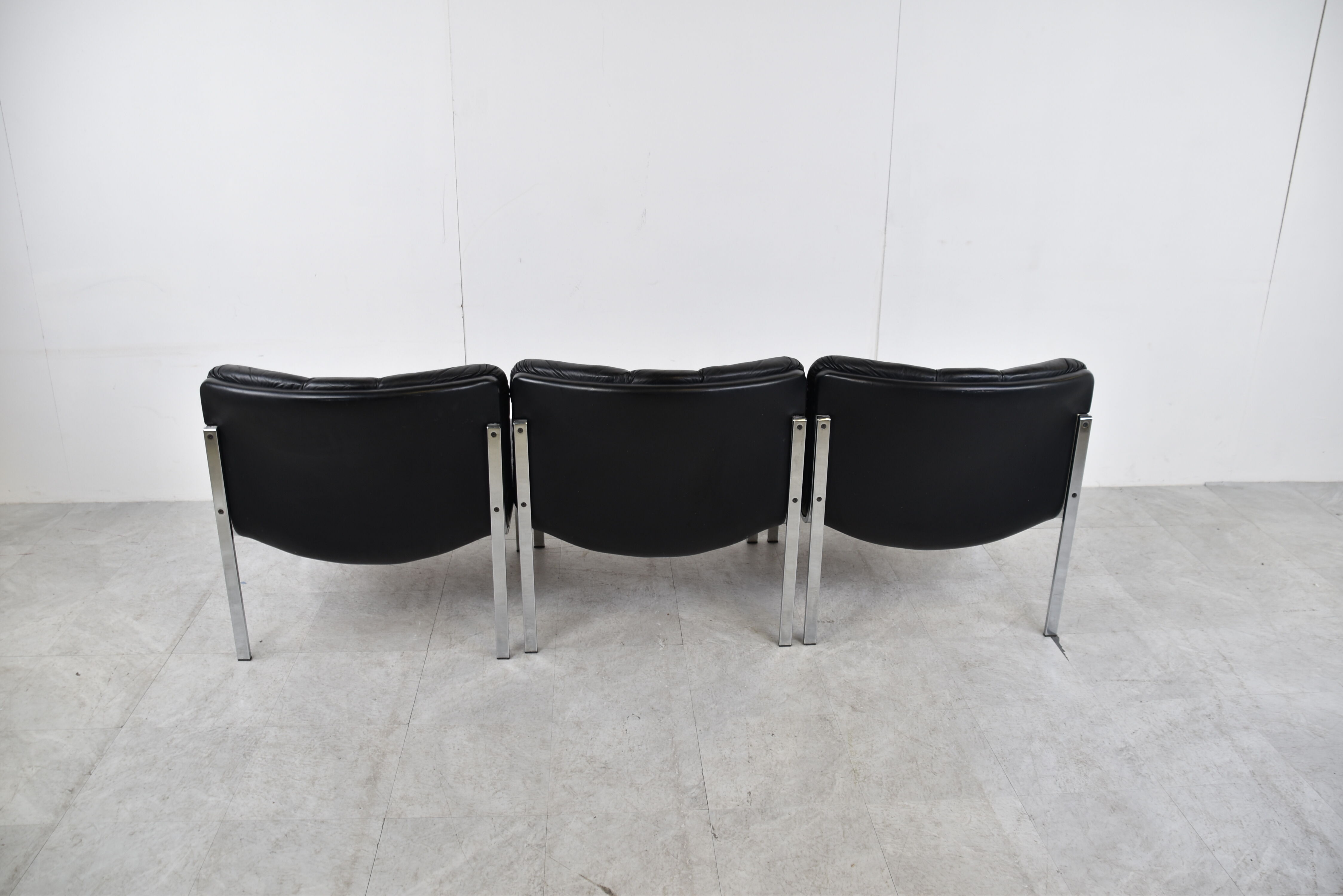 Vintage leather and chrome eurochair lounge chairs by Girsberger, 1970s