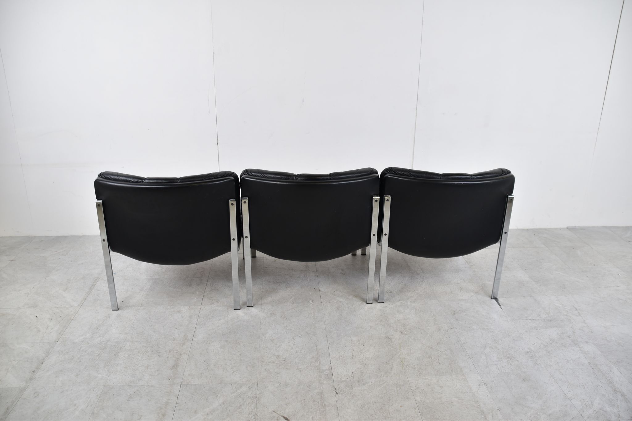 Vintage leather and chrome eurochair lounge chairs by Girsberger, 1970s