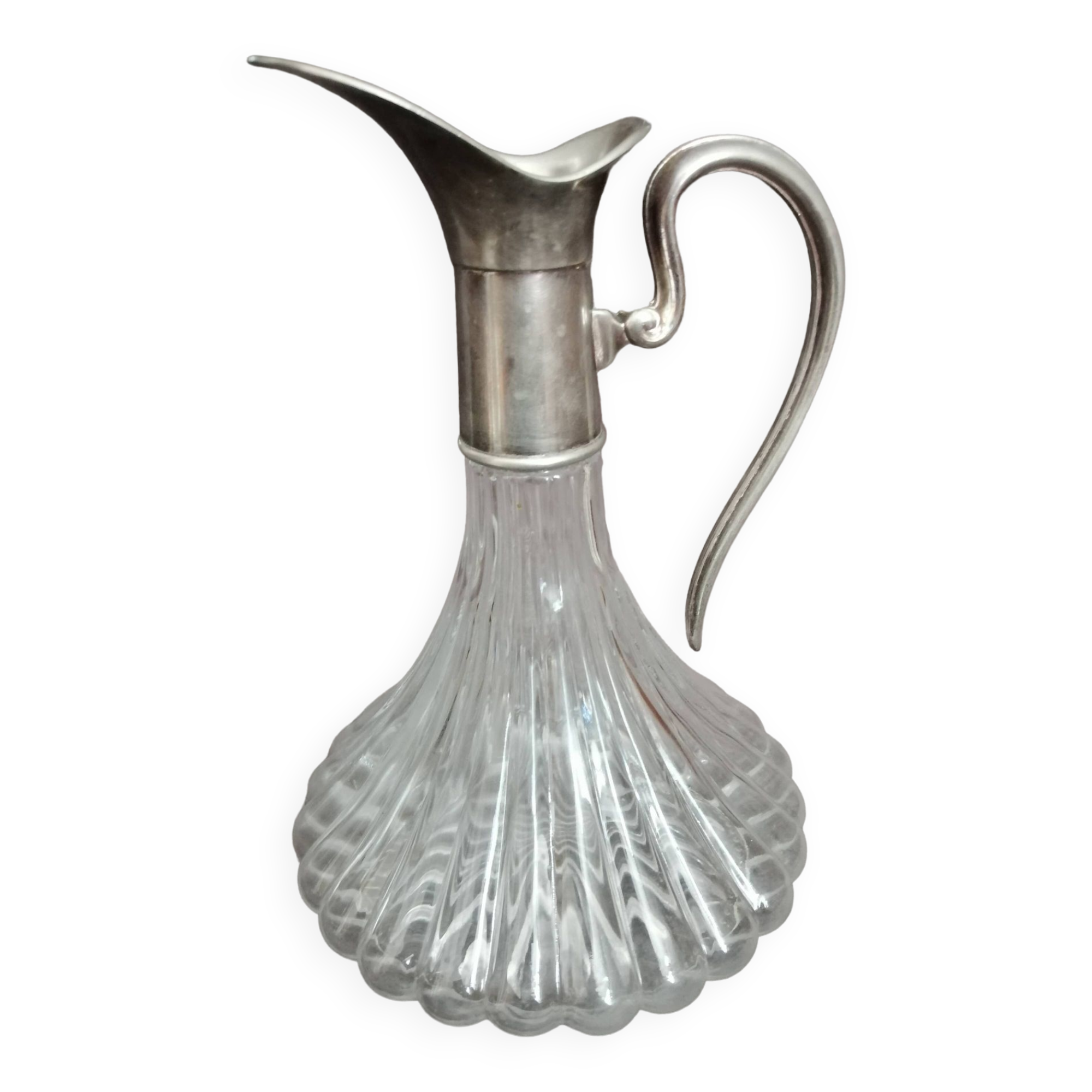 Glass and silver metal wine carafe