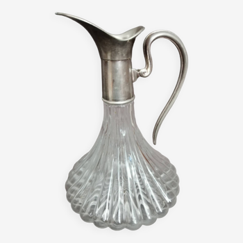 Carafe a vin en verre et metal argente