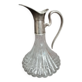 Carafe a vin en verre et metal argente