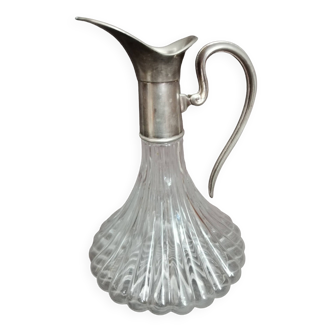 Carafe a vin en verre et metal argente