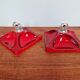Pair of Space Age wall sconces in red ceramic, 1970.