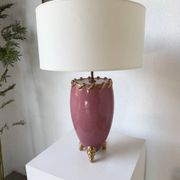 Lampe de table céramique rose et or tripode