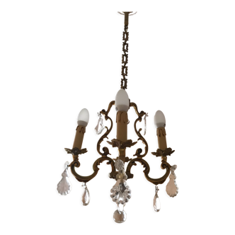 Bronze chandelier and tassels crystal Lucien Gau