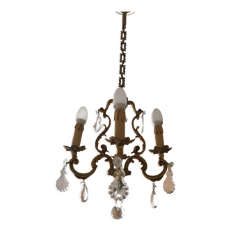 Lustre bronze et pampilles cristal Lucien Gau