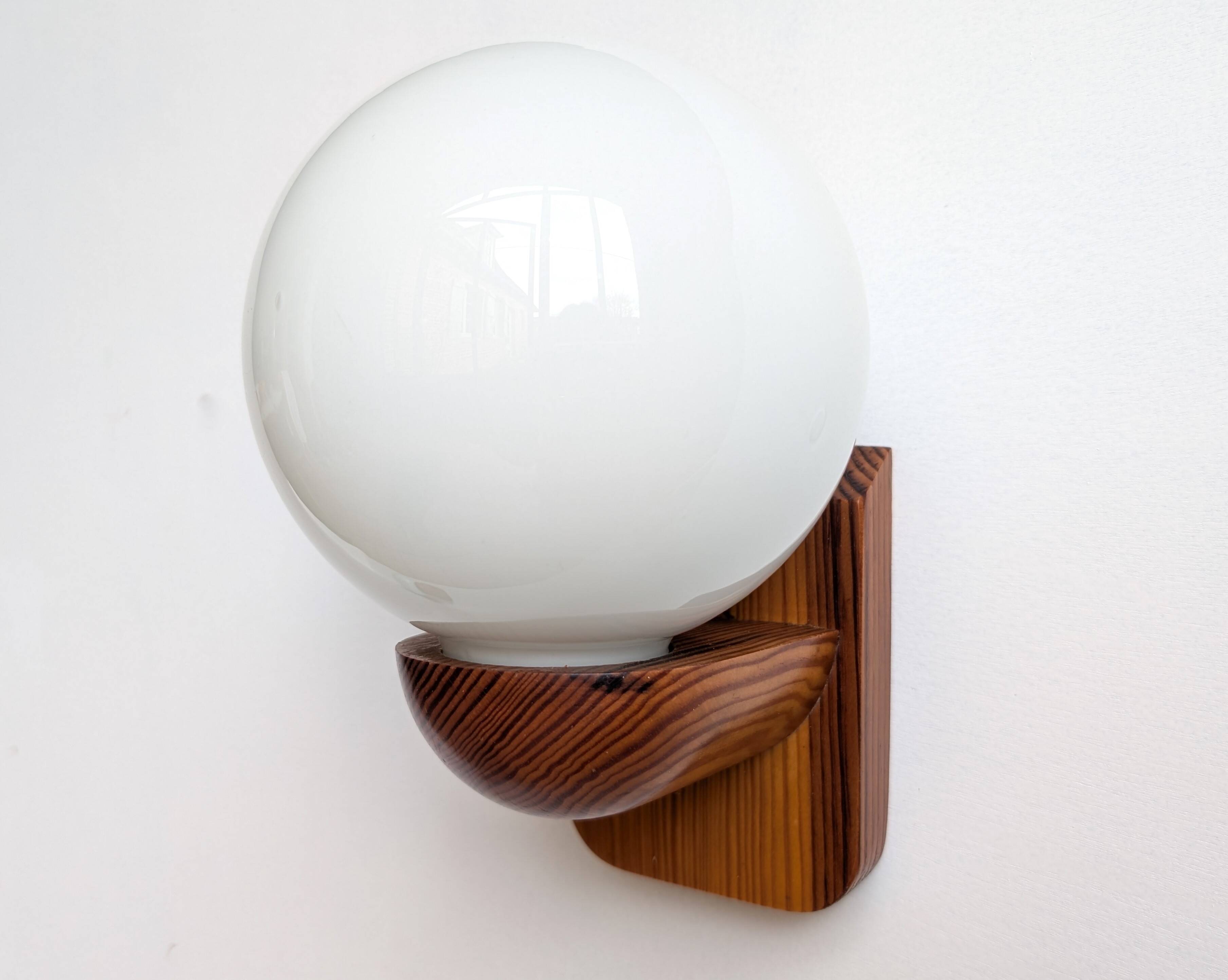 Pair of solid pine and opaline wall lights