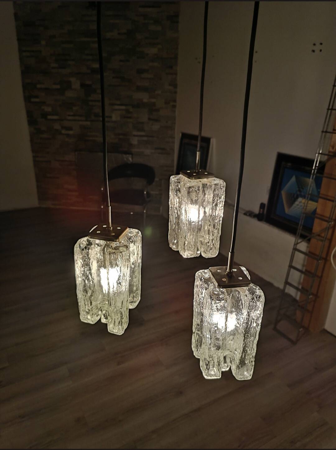 Granada ice glass waterfall pendant light by JT Kalmar 1970
