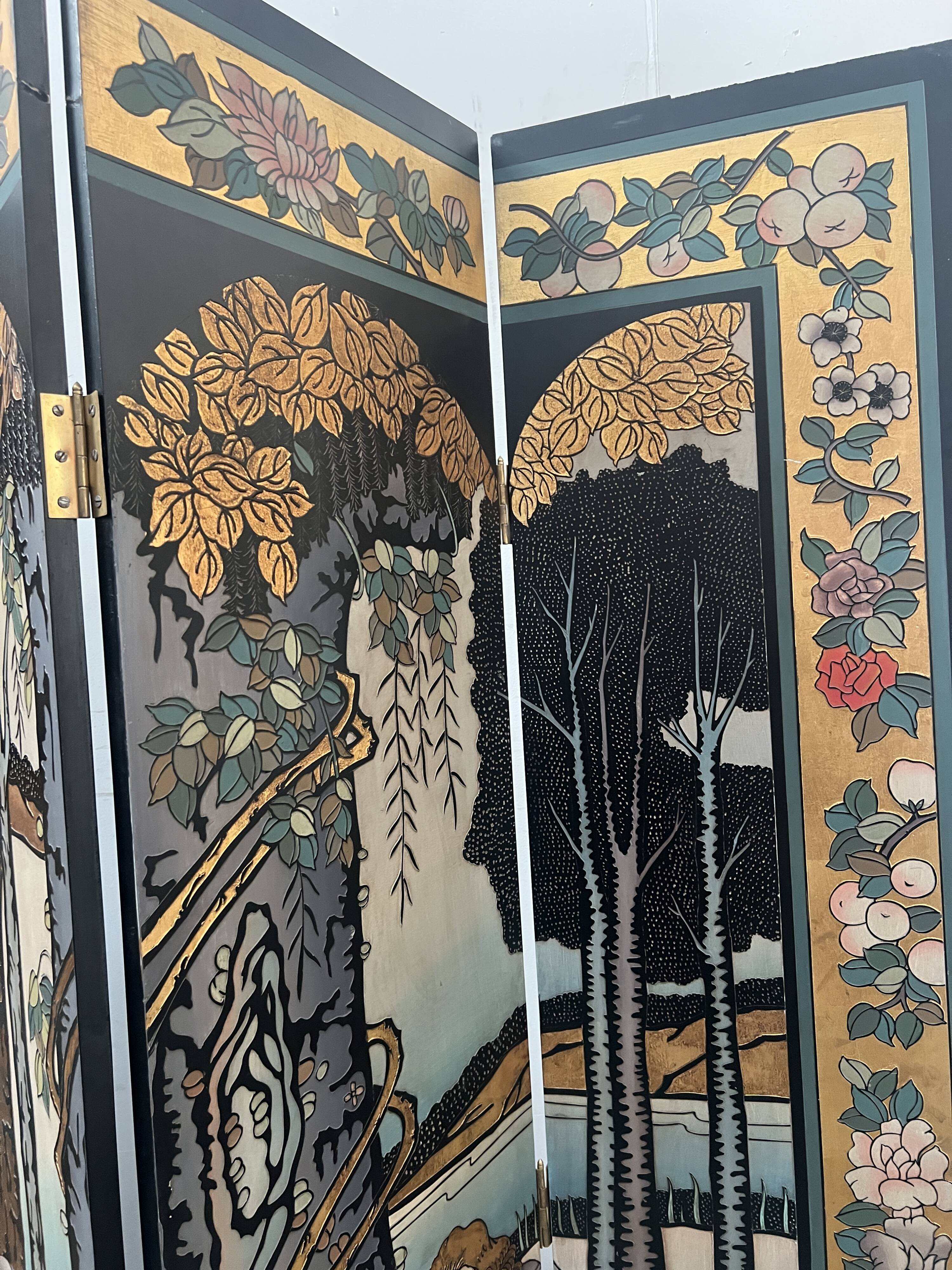 Six-panel painted screen, 20th century