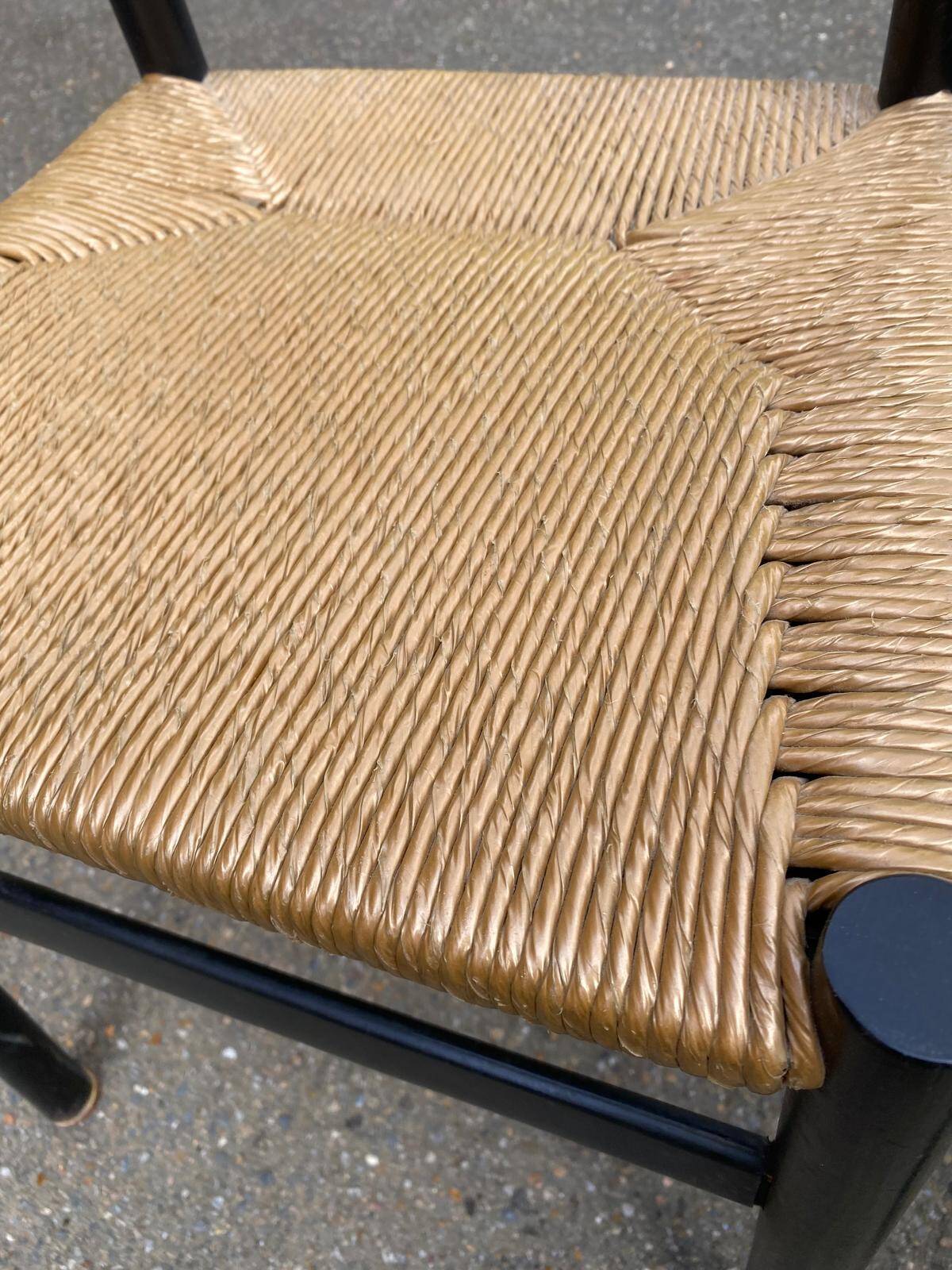 4 chaises scandinaves italiennes Gessef noires bois massif et cordage