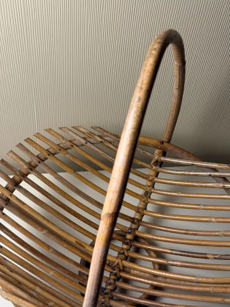 Vintage bamboo and rattan fruit bowl – Large fruit basket, boho chic / Riviera, retro centrepiece – Mid-Century 60s design