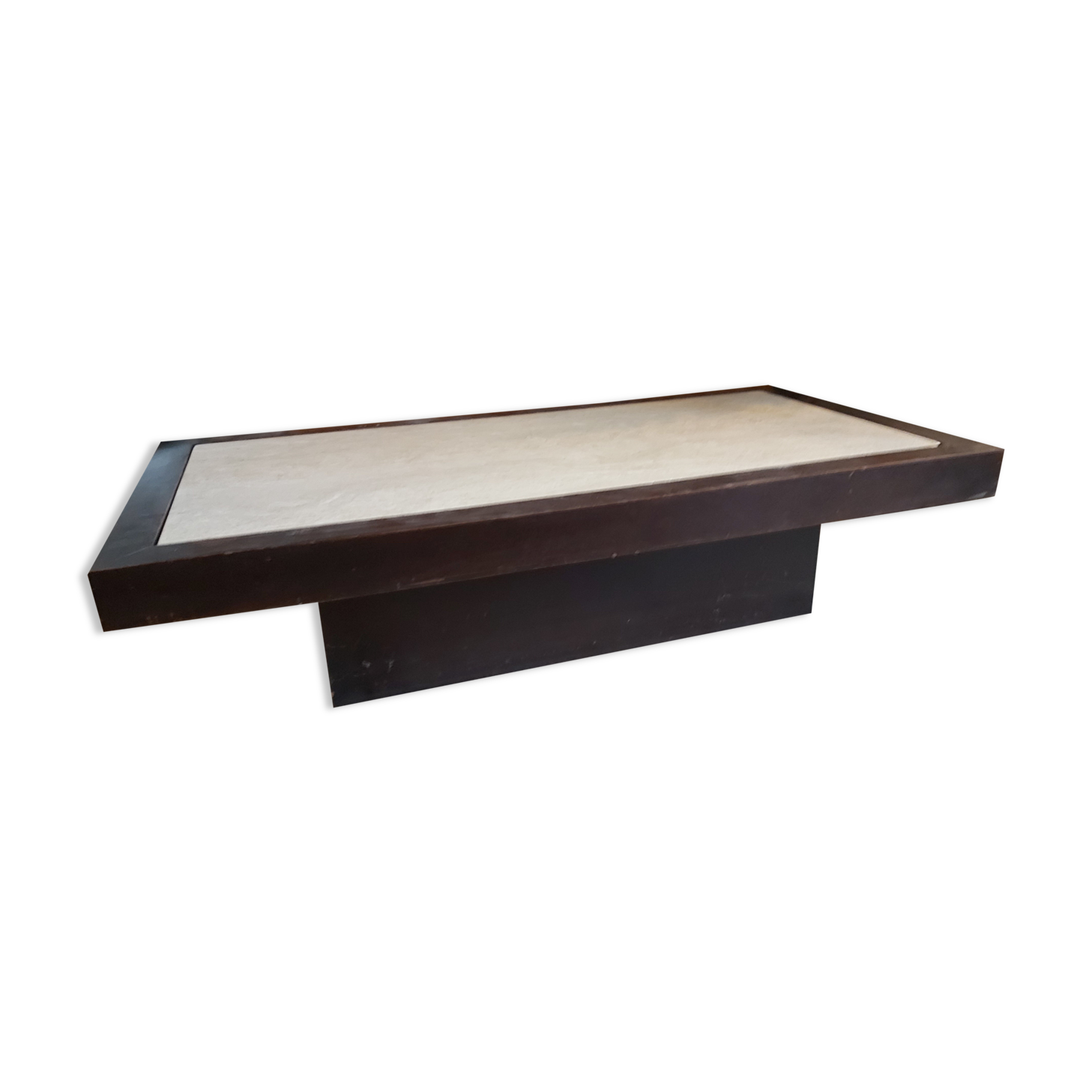 Coffee table 70s and wood and travertine