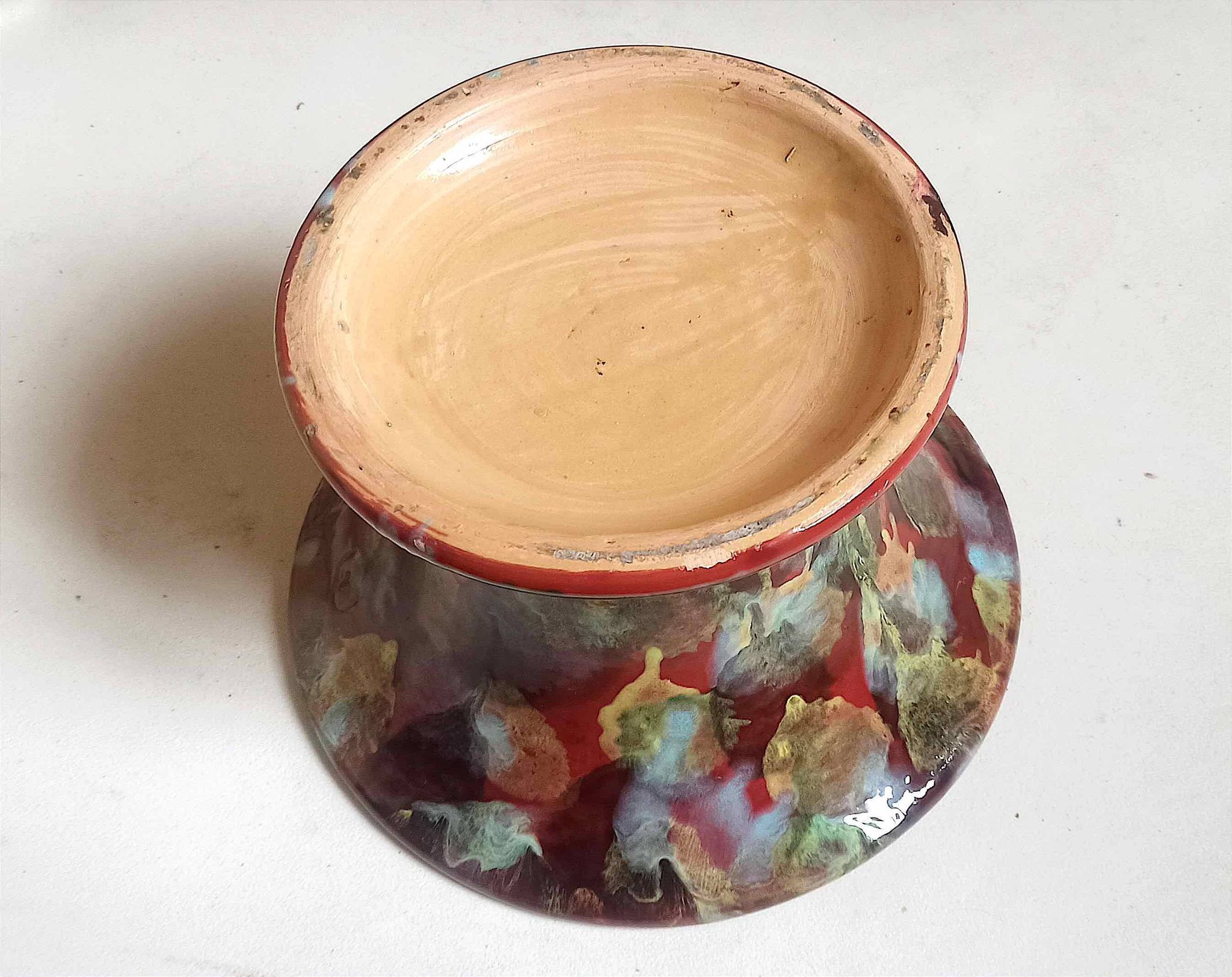 Coupe sur pied céramique multicolore (vide poche ou autre) années 60 diamètre 26,7 cm